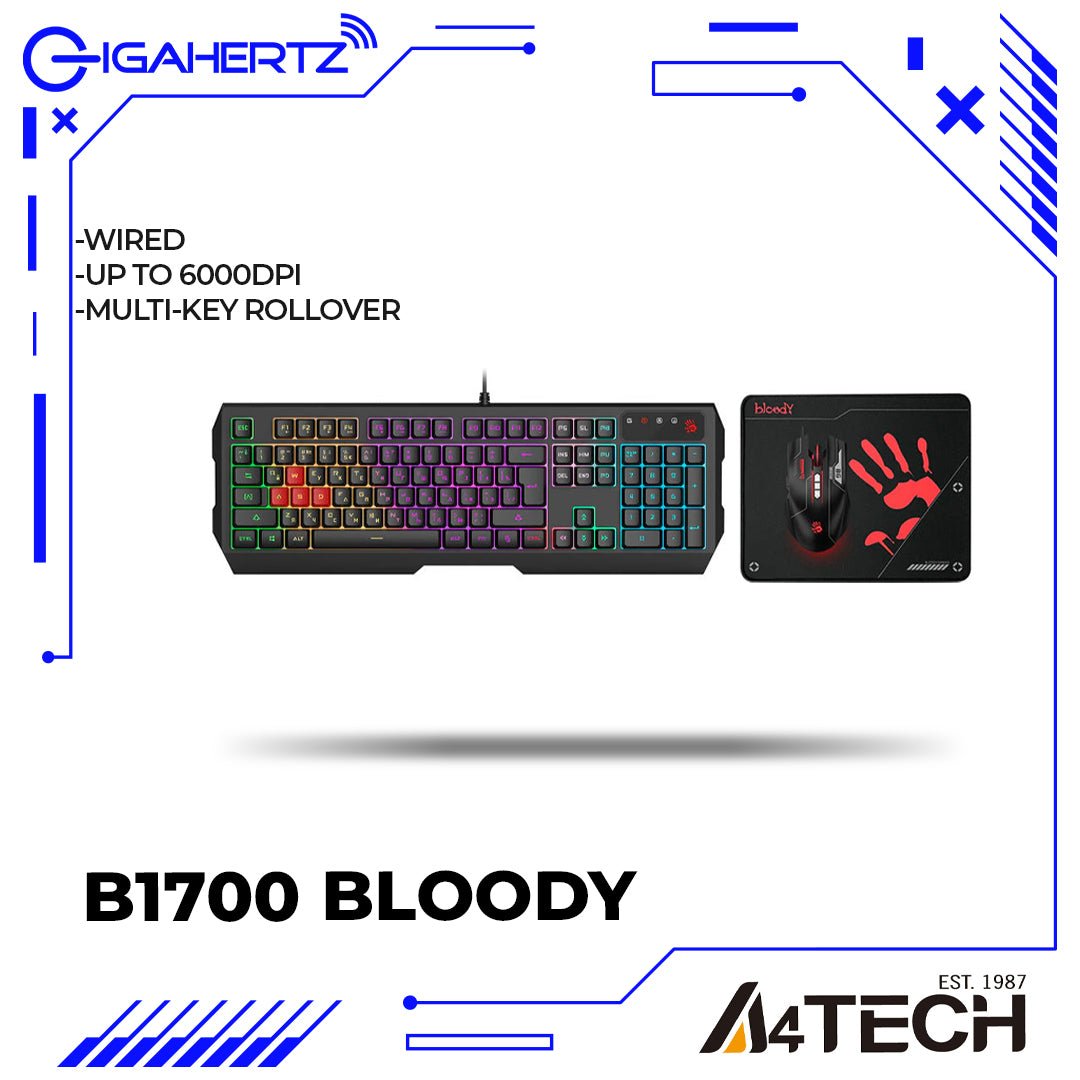 A4Tech B1700 Bloody USB Gaming Keyboard, Pad And Mouse Combo | Gigahertz