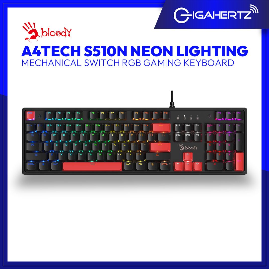 A4Tech S510N Bloody Neon Lighting Mechanical Switch RGB Gaming Keyboard | Gigahertz