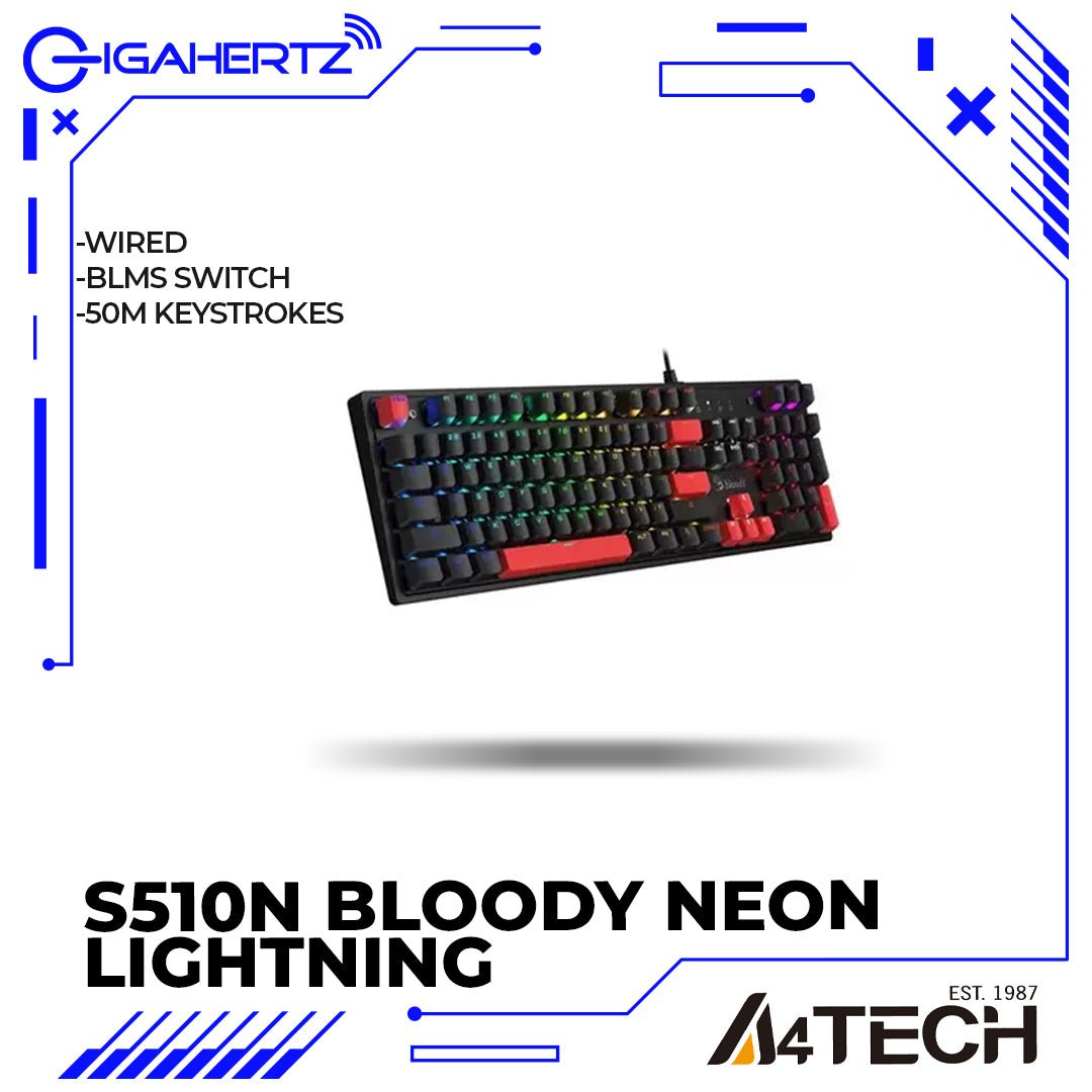 A4Tech S510N Bloody Neon Lighting Mechanical Switch RGB Gaming Keyboard | Gigahertz