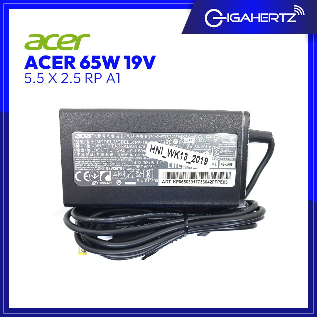 Acer Adapter 65W 19V 5.5 X 2.5 RP A1 | Gigahertz