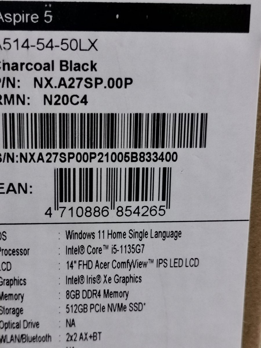 Acer Aspire 5 A514 - 54 - 50LX OPI | 14" FHD | i5 - 1135G7 | Iris Xe Graphics | 8GB RAM | 512GB SSD | WIN 11 | DEMO UNIT | Gigahertz