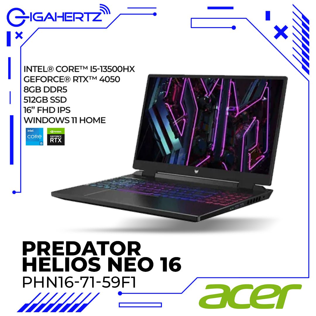 Acer Predator Helios Neo 16 PHN16 - 71 - 59F1 | i5 - 13500HX | GeForce RTX 4050 | 8GB RAM | 512GB SSD | WIN 11 | Gigahertz