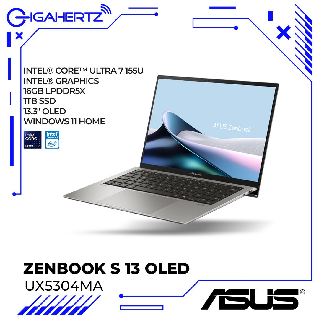 ASUS ZenBook S 13 OLED UX5304MA |13.3" OLED | Ultra 7 155U | Intel Graphics | 16GB RAM | 1TB SSD | WIN 11 WITH MICROSOFT 365 | Gigahertz