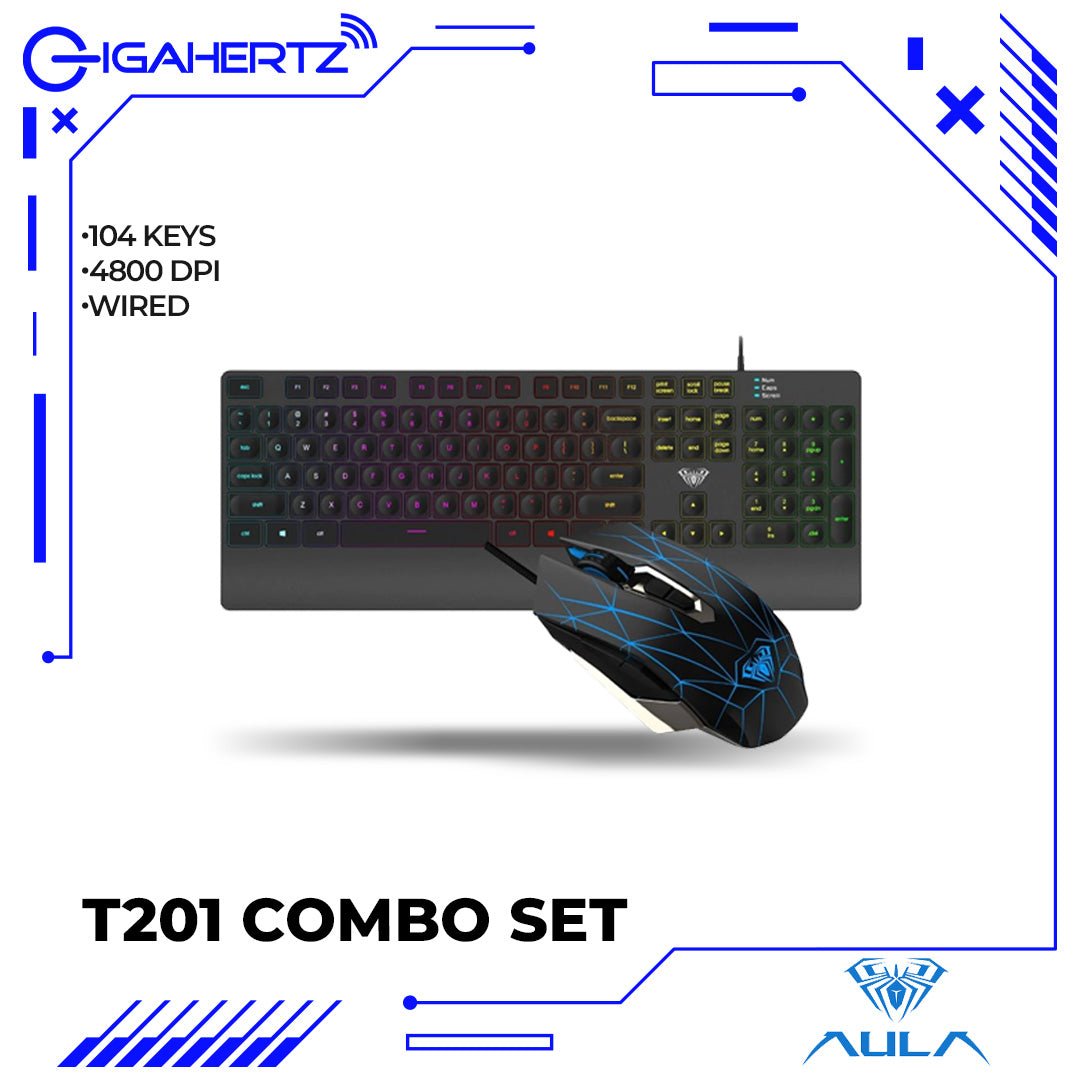 Aula T201 Wired Gaming Membrane Keyboard and Mouse Combo Set | Gigahertz