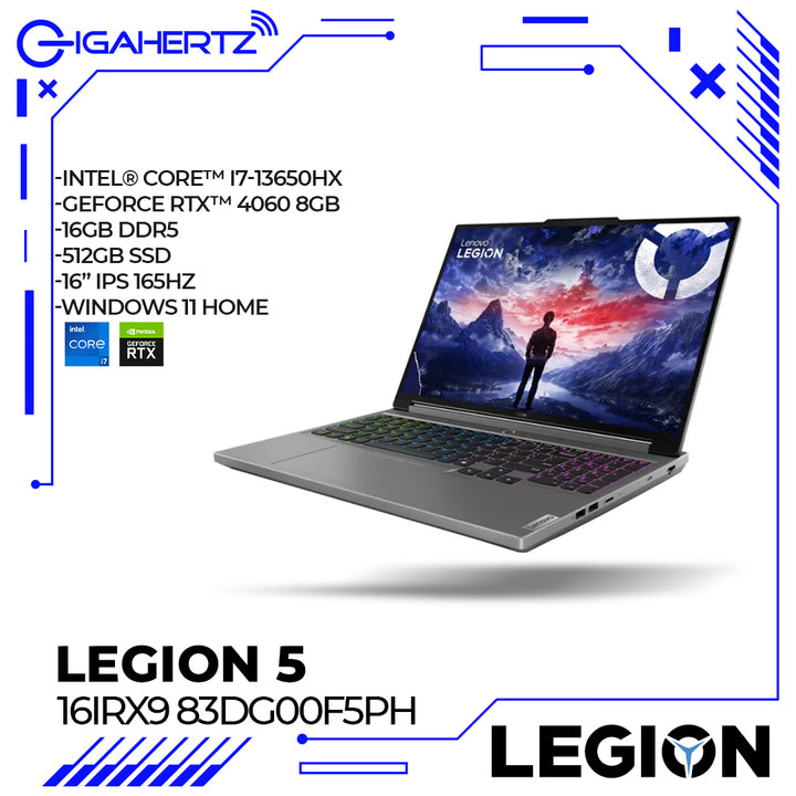 Lenovo Legion 5 16IRX9 83DG00F5PH | 16″ WQXGA | i7-13650HX | GeForce RTX 4060 | 16GB RAM | 512GB SSD | WIN 11