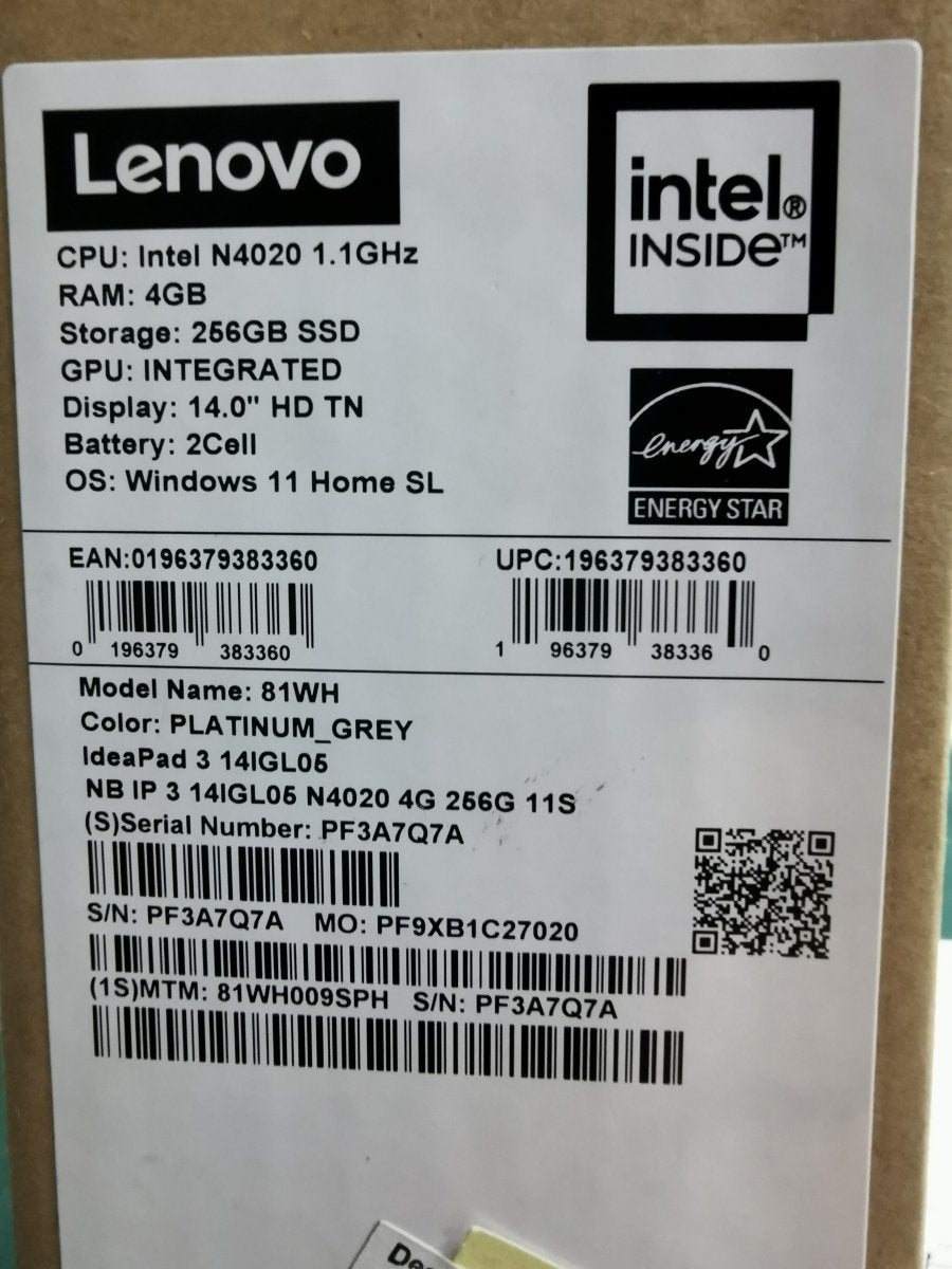 Lenovo IdeaPad 3 14IGL05 81WH009SPH | 14" HD | Celeron N4020 | UHD Graphics 600 | 4GB RAM | 256GB SSD | WIN 11 | DEMO UNIT | Gigahertz